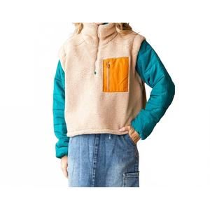 NEW VEVERET fleece puffer sleeve pullover top in beige